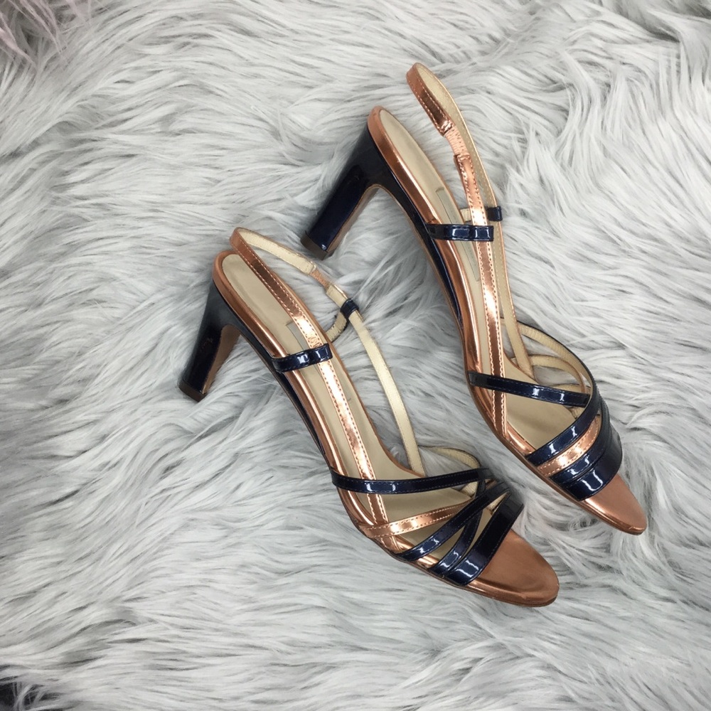 L’Autre Chose Metallic blue and Rose Gold heels